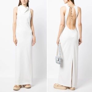 NWT STAUD Shannon Chain Detail Open Back White Maxi Gown Dress size Medium FLAW